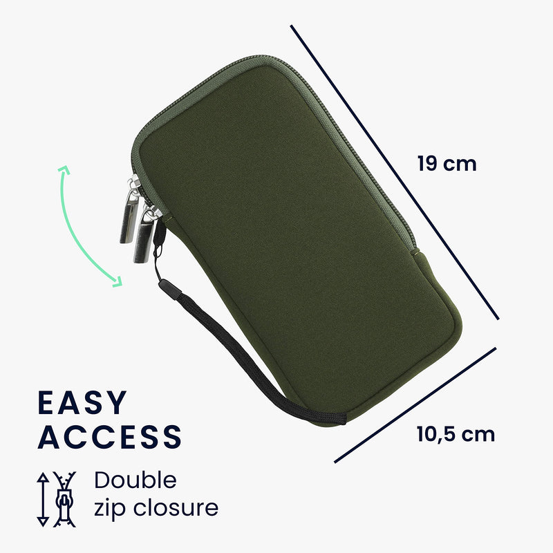 kwmobile Neoprene Phone Pouch Size XL - 6.7/6.8" - Universal Cell Sleeve Mobile Bag with Zipper, Wrist Strap - Dark Green XL - 6,7/6,8"
