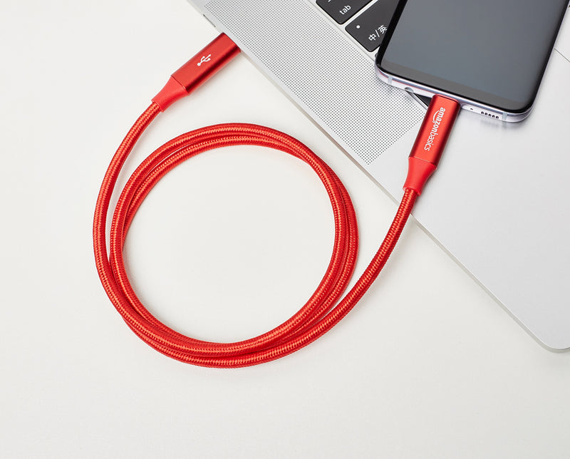 Amazon Basics Double Braided Nylon USB-C to USB-C 3.1 Gen 1 Cable with Power Delivery (5 Gbps) | 3 feet, Red