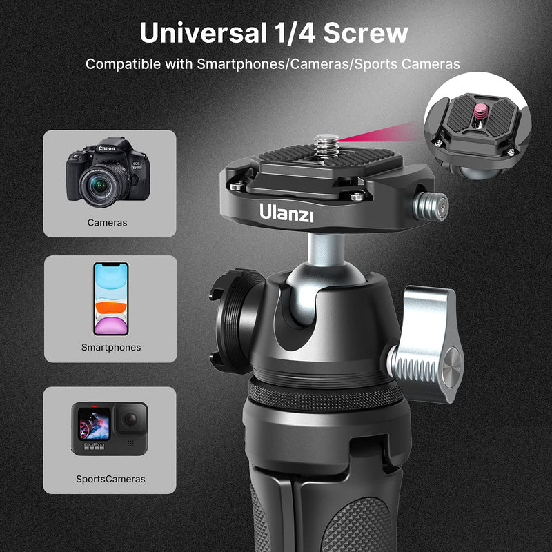 ULANZI Camera Tripod, MT-46 Aluminum Alloy Phone Tripod for Camera with F38 Quick Release Plate, 4 Levels Adjustment 360 Ball Head with Cold Shoe Lightweight Portable Vlog Travel Selfie Stick for DSLR