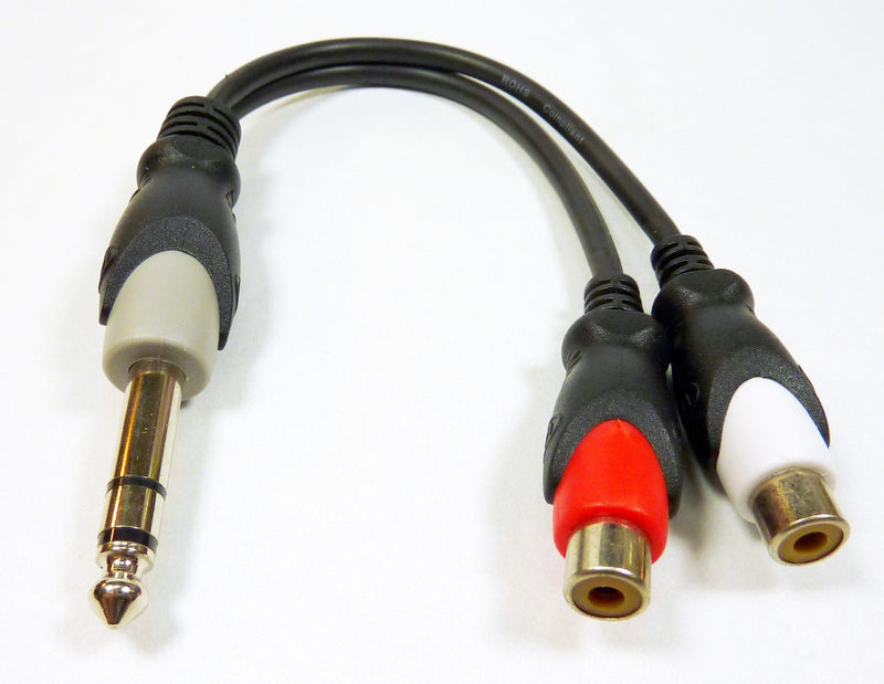 Philmore 6.35mm 1/4" Stereo Male to Dual RCA Female Y Audio Adapter Cable, 6", 44-215