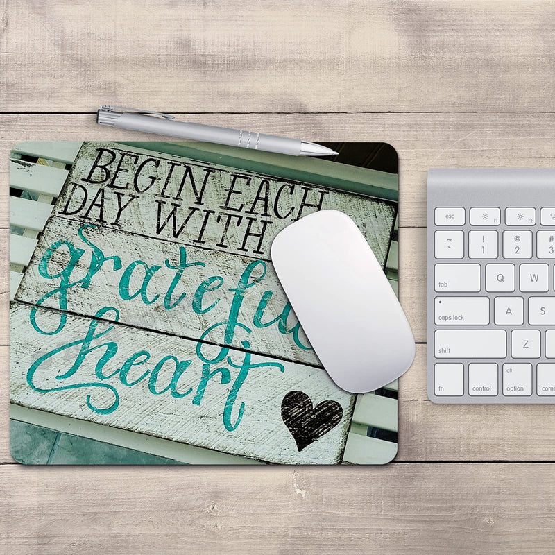 Wknoon Gaming Mouse Pad Custom, Begin Each Day with A Grateful Heart Quotes Rustic Turquoise Wood Design, Inspirational Bible Verse Scripture Quote Mouse Pads