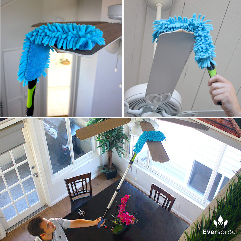 EVERSPROUT 1.5-to-4.5 Foot Flexible Microfiber Ceiling Fan Duster with Extension Pole | 8-10 Ft Standing Reach | Bendable to Clean Any Fan Blade | Dusters for Cleaning | Long Duster for High Ceilings