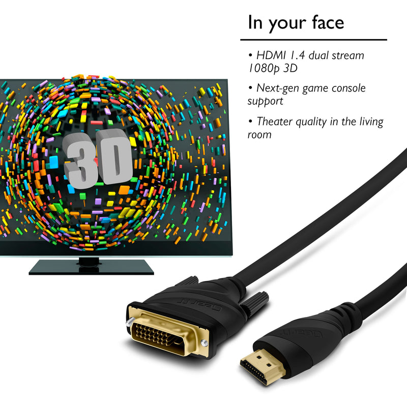 35 Ft HDMI to DVI Cable, GearIT HDMI to DVI 35 FT High Resolution 1080P CL2 Rated High Speed Bi-Directional HDMI to DVI Cable, Black 35 Feet