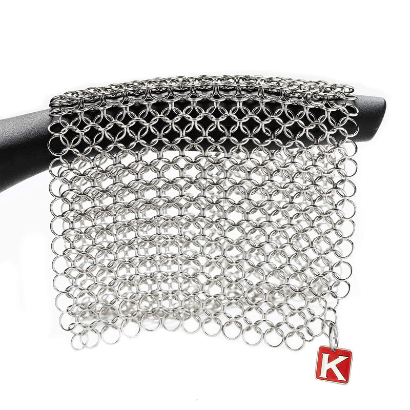 Knapp Made CM Scrubber 9"x6" Small Ring Chainmail Scrubber - For Cast Iron, Stainless Steel, Hard Anodized Cookware - Cast Iron Cleaner