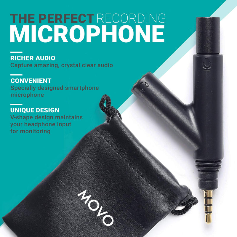 [AUSTRALIA] - Movo MA1000 V-Shape TRRS Omni-Directional Microphone with Headphone Monitoring Jack for iPhone, iPad, Android Smartphones and Tablets 