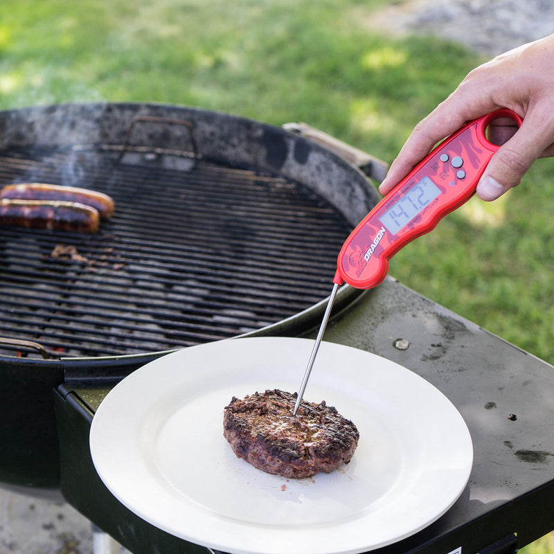 Instant Read Meat Thermometer with Folding Stainless Steel Temperature Probe - Waterproof Grilling Thermometer and Baking Thermometer - Instant Read Food Thermometer w/ Flames Design from BBQ Dragon