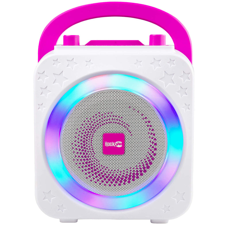 RockJam 10-Watt Rechargeable Bluetooth Karaoke Machine with Two Microphones, Voice Changing Effects & LED Lights - Pink