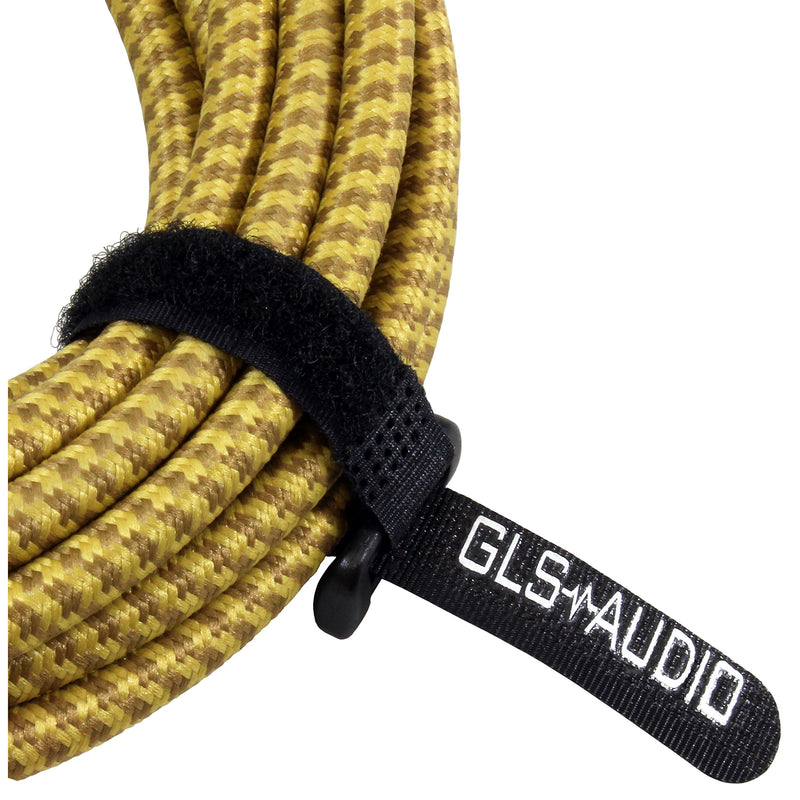 [AUSTRALIA] - GLS Audio 15 Foot Guitar Instrument Cable - Right Angle 1/4-Inch TS to Straight 1/4-Inch TS 15 FT Brown Yellow Tweed Cloth Jacket - 15 Feet Pro Cord 15' Phono 6.3mm - Single 