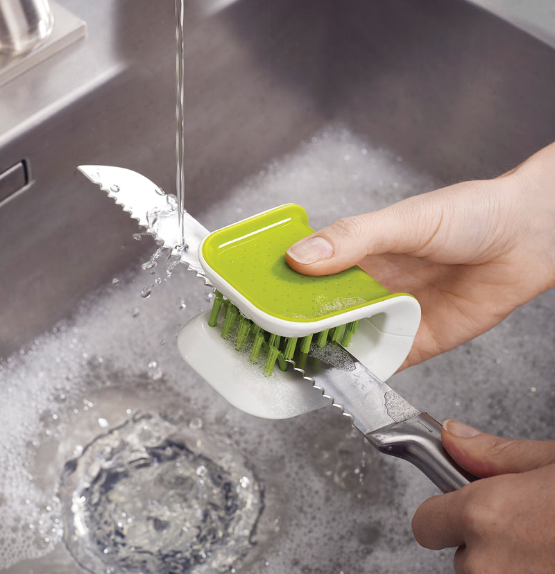 Joseph Joseph BladeBrush Knife and Cutlery Cleaner Brush Bristle Scrub Kitchen Washing Non-Slip, One Size, Green