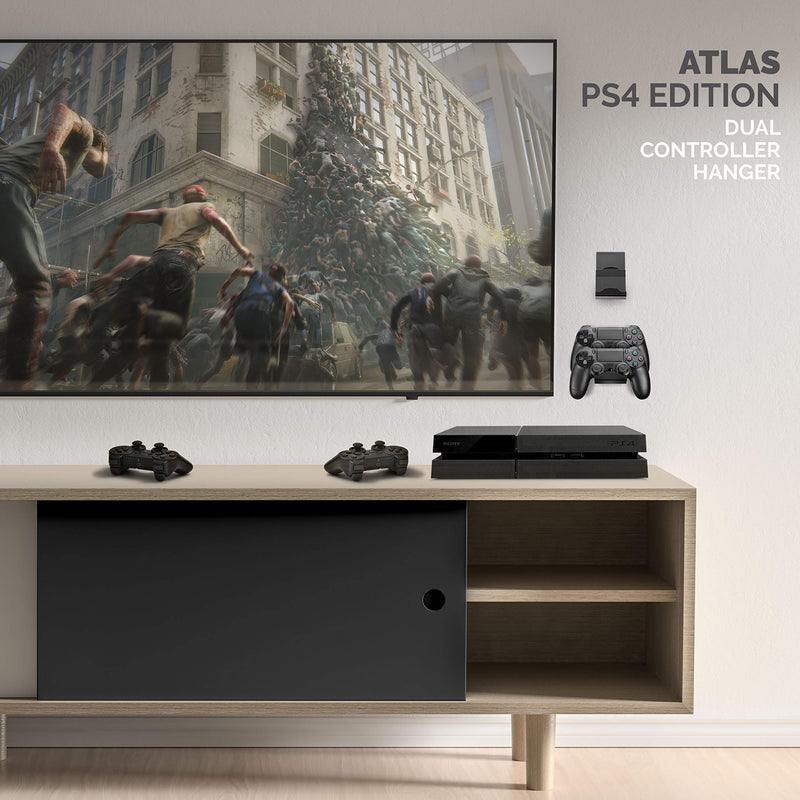 The Atlas [PS4 Edition] Dual Game Controller Wall Mount Holder for Playstation PS5, PS4, PS3 Dualshock Gamepad, Stadium Seating, Looks Good & Organized No Screws by Brainwavz (Black) Black