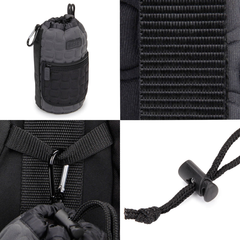 USA GEAR FlexARMOR-X Large Lens Case Pouch with Deluxe Padded Neoprene Protection - Holds Lens up to 70-300mm with Drawstring Opening, Built-in Carabiner Clip, Reinforced Belt Loop and Zippered Pocket Black and Gray