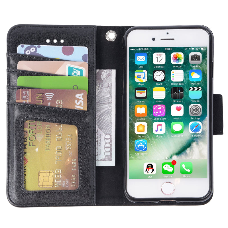 Arae Case for iPhone 7 / iPhone 8 / iPhone SE 2020, Premium PU Leather Wallet Case with Kickstand and Flip Cover for iPhone 7 / iPhone 8 / iPhone SE 2nd Generation 4.7 inch, Black