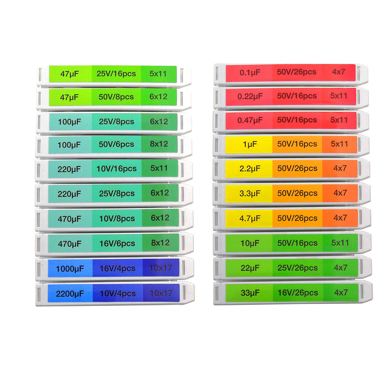 EEEEE 0.1uF－2200uF capacitors 20 Value 304pcs Individual Box Lid Electrolytic Capacitor Assortment kit for Industrial Electrical and arduino
