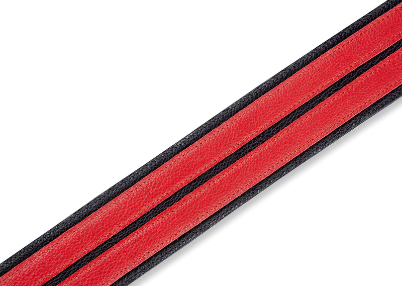 Levy's Leathers 2.5" Garment Leather Guitar Strap Double Racing Stripe Design; Red and Black (MG317DRS-BLK_RED) Red, Black