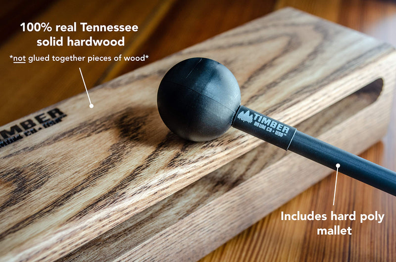 Timber Drum Co. 8" Wood Block with Mallet — MADE IN U.S.A. — Creates Loud and Resonant Tone From Handcrafted Solid American Hardwood, Includes Rubber Feet, Large (T4-L)