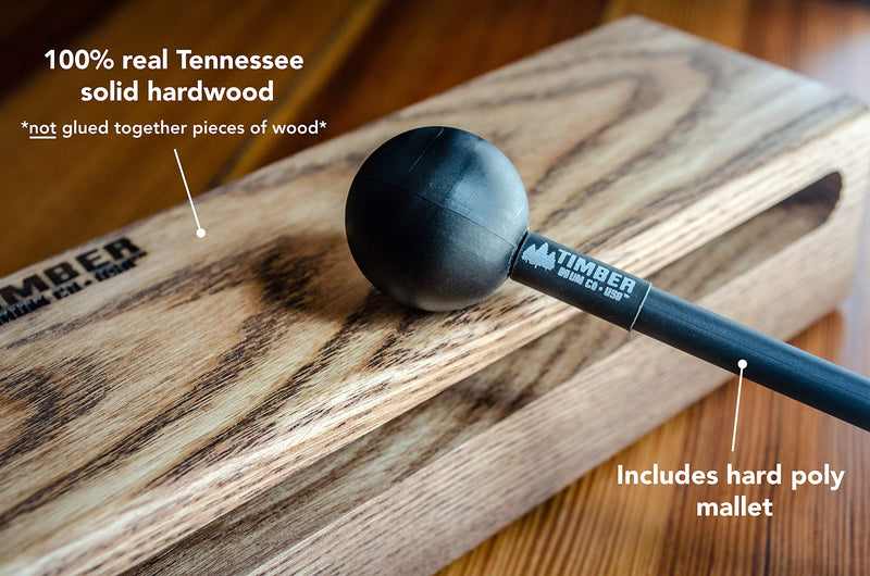 Timber Drum Co. 6" Wood Block with Mallet — MADE IN U.S.A. — Creates Loud and Resonant Tone From Handcrafted Solid American Hardwood, Includes Rubber Feet, Small (T4-S)
