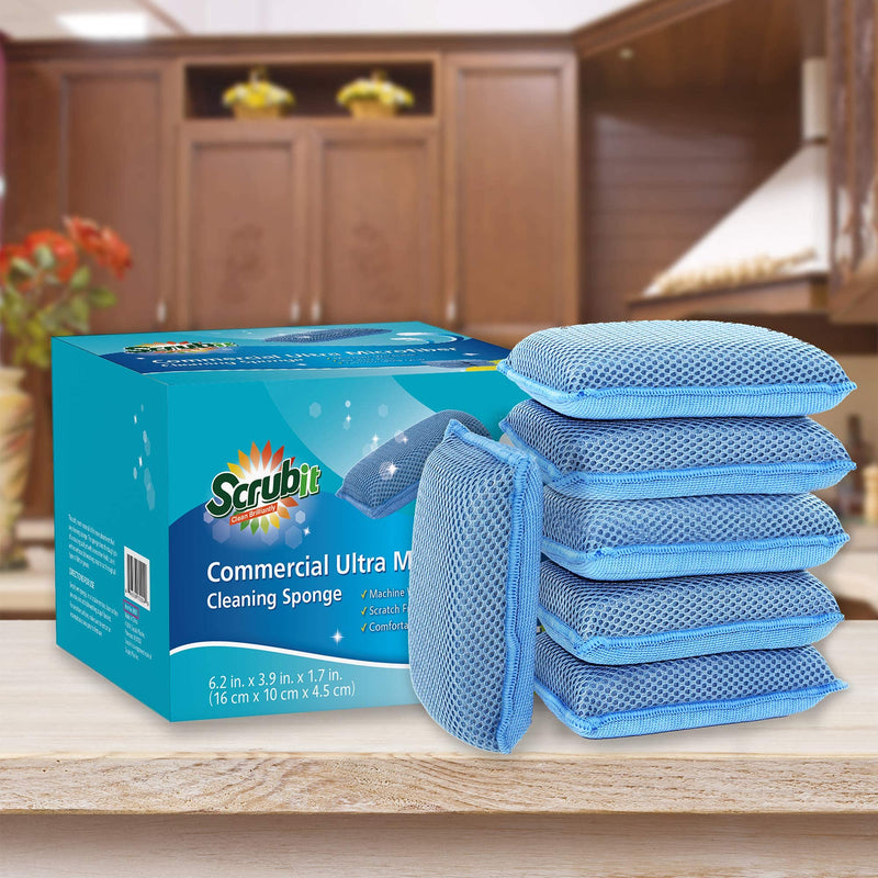 Miracle Microfiber Kitchen Sponge by Scrub-It (6 Pack) - Non-Scratch Heavy Duty Dishwashing Cleaning sponges- Machine Washable - (Blue) Blue