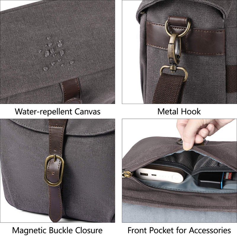 Camera Bag, BAGSMART SLR DSLR Canvas Camera Case, Vintage Padded Camera Shoulder Bag with Rain Cover for Women and Men, gray 05-Gray