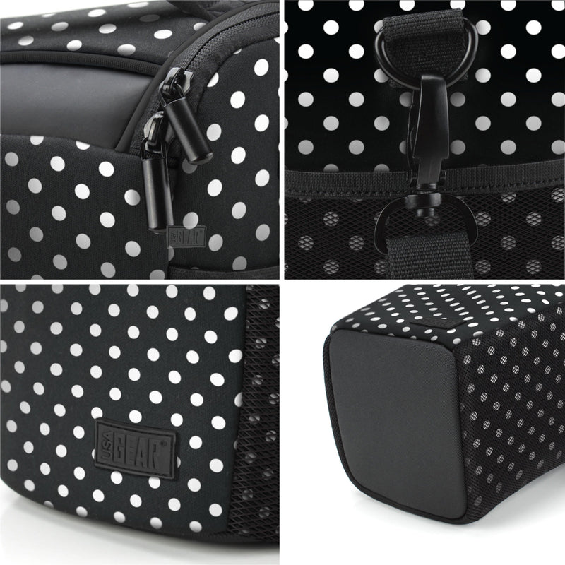 [AUSTRALIA] - USA Gear SLR Camera Small Case Bag for Men and Women with Top Loading Accessibility, Adjustable Shoulder Sling, Padded Handle - Comfortable, Durable and Light Weight for Nikon, Canon, etc (Polka Dot) Polka Dot 
