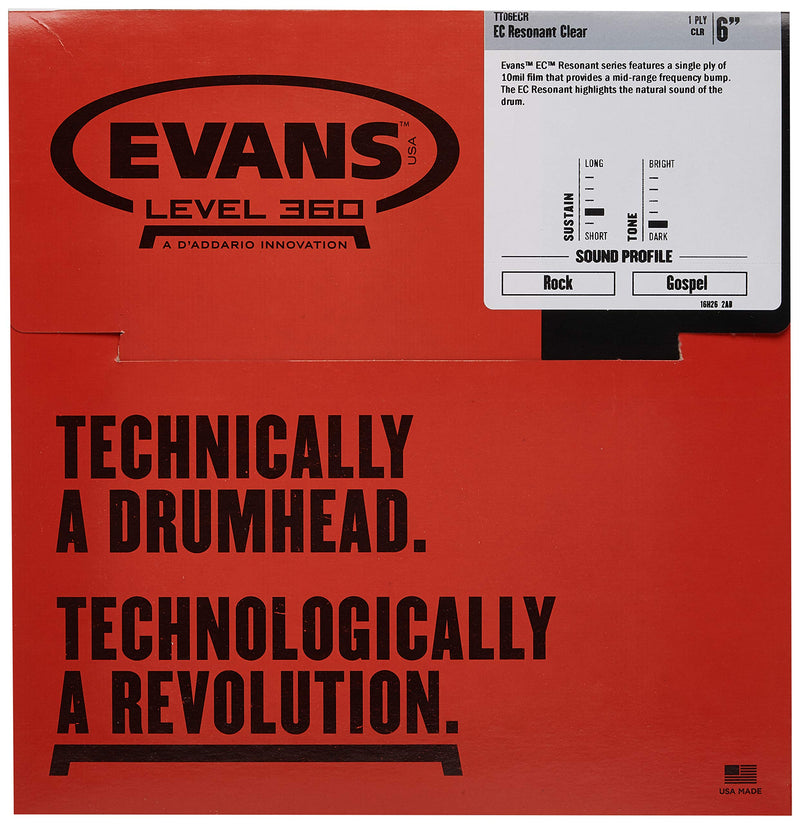 Evans EC2 Clear Resonant Drumhead, 6 Inch