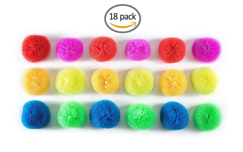 18 Round Nylon Dish Scrubber Scouring Pads by Scrub-It -3 Packs of 6 Scour Pads - Assorted Colors - Tough and Durable - Non-Scratch for Non-Stick Cookware - 6 Count (Pack of 3)
