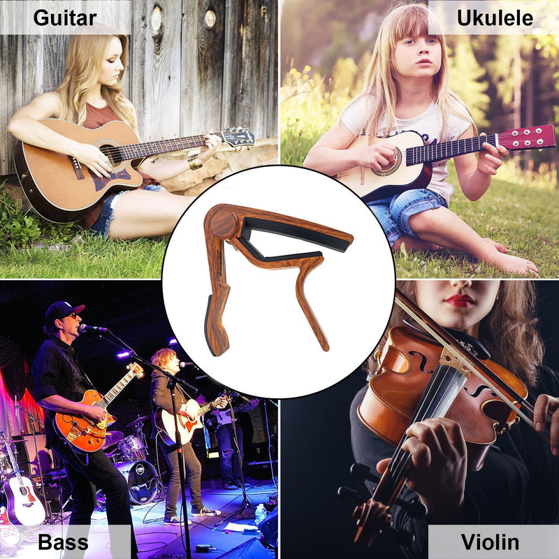 WINGO Guitar Capo for Acoustic and Electric Guitars - Rosewood with 5 Picks Rosewood Color