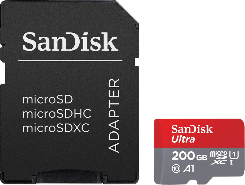 SanDisk 200GB Ultra microSDXC UHS-I Memory Card with Adapter - 100MB/s, C10, U1, Full HD, A1, Micro SD Card - SDSQUAR-200G-GN6MA