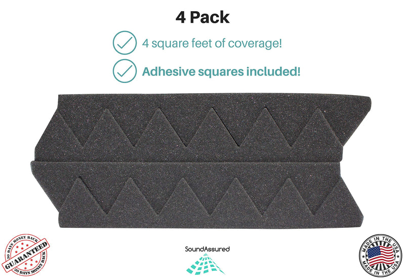 [AUSTRALIA] - Soundproofing Acoustic Studio Foam Kit | Wedge Style Panels | 2”x12”x12” Tiles | 4 Pack Bundle | Noise Deadening Kit With Adhesive Squares For Easy Install 2 Inch Thick - 4 Pack 
