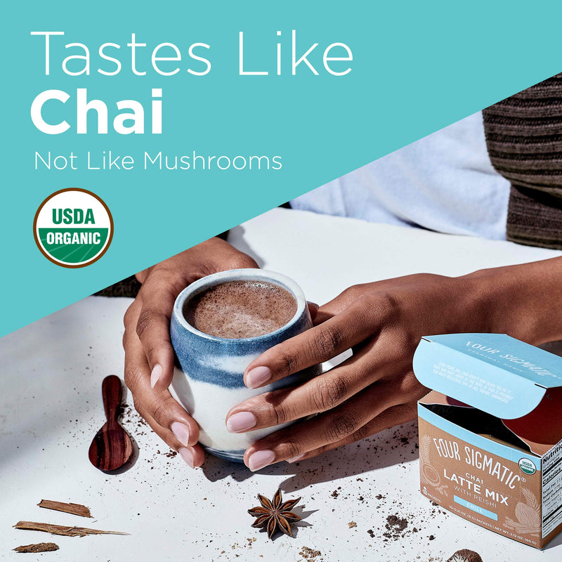 Four Sigmatic Chai Latte, Organic Instant Chai Latte with Turkey Tail, Reishi Mushrooms & Coconut Milk Powder, Support Gut & Digestion Health, Decaf + No Dairy, 10 Count