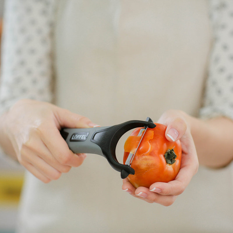Peeler for Potato Vegetable Orange - Heavy Duty Double Sided Dual Purpose Non Slip Grip Apple Fruit Y Peeler with Ultra Sharp Stainless Steel Straight and Serrated Blades, Dishwasher Safe