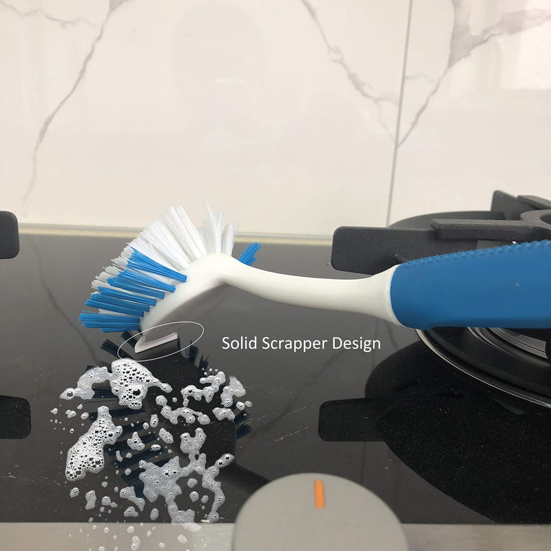 PHYEX 2-Pack Kitchen Diffusion Type Scrub Brush for Cleaning Dishes Pots Pan Sink and Bathroom with Comfortable Long Handle