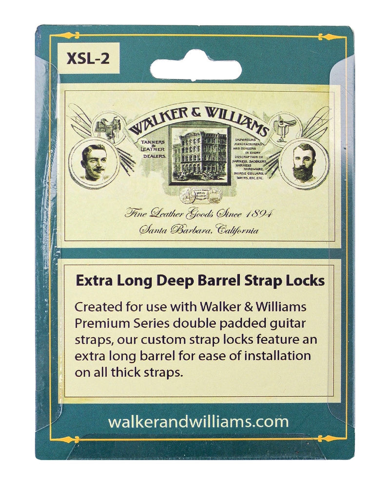 Walker & Williams Extra Long Deep Barrel Black Strap Locks for Thick Guitar Straps