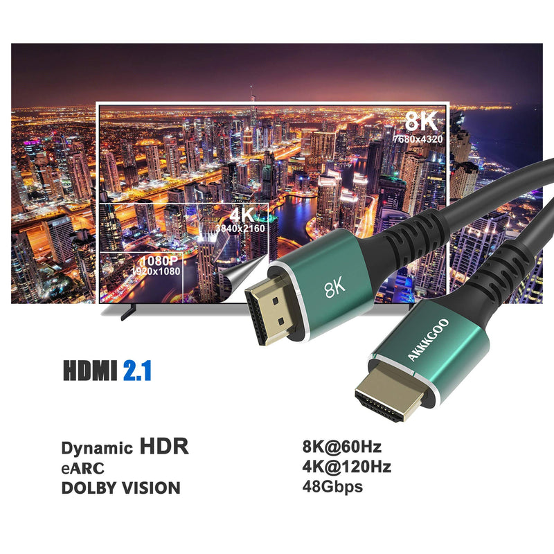 AKKKGOO 8K HDMI Cable 1.6ft HDMI 2.1 Cable Real 8K, High Speed 48Gbps 8K(7680x4320)@60Hz, 4K@120Hz, HDCP 2.2, 4:4:4 HDR, 3D, eARC Compatible with Apple TV, Samsung QLED TV (0.5M) 1.6ft/0.5m