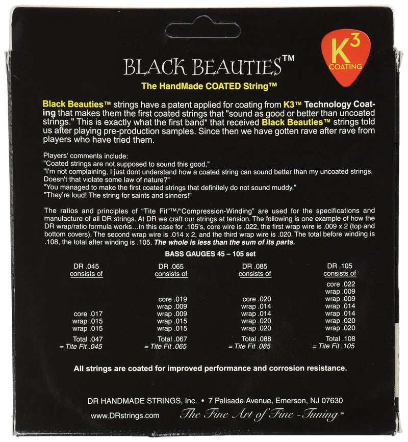DR Strings Bass Strings, Black Beauties - Extra-Life, Black, Coated, Tapered, 0-110