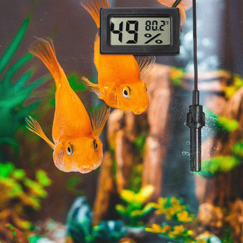 3 Mini Digital Thermometer Hygrometer with Probe Indoor Temperature Humidity Meter Gauge LCD Fahrenheit Display Hygrometer Thermometer Gauge for Incubator Reptile Plant Terrarium Greenhouse 3 Black