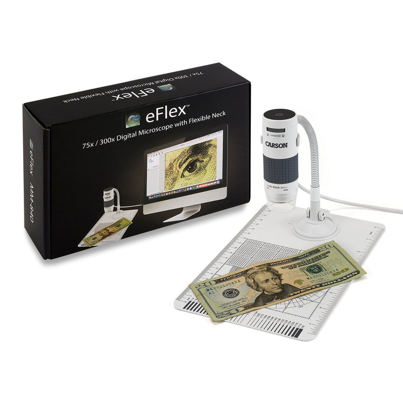 Carson eFlex 75x/300x Effective Magnification (Based on a 21" monitor) LED Lighted USB Digital Microscope with Flexible Stand and Base (MM-840) , White