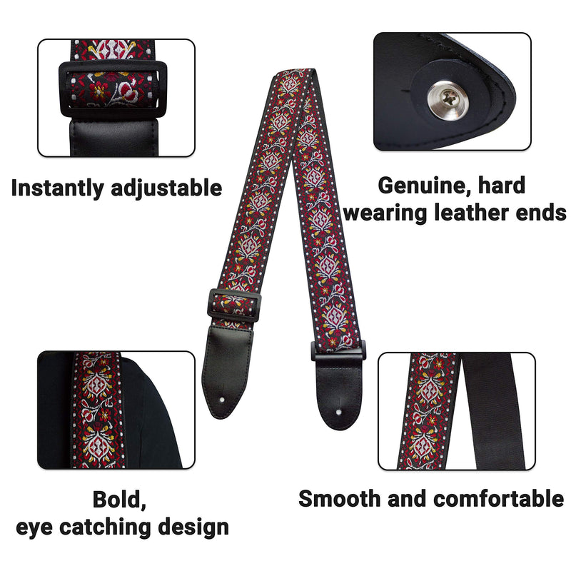 Guitar Strap Vintage Woven Jacquard With Strap Locks And Strap Button. For Bass, Electric & Acoustic Guitars. Guitarist Gift By Mighty (Firebird) Firebird