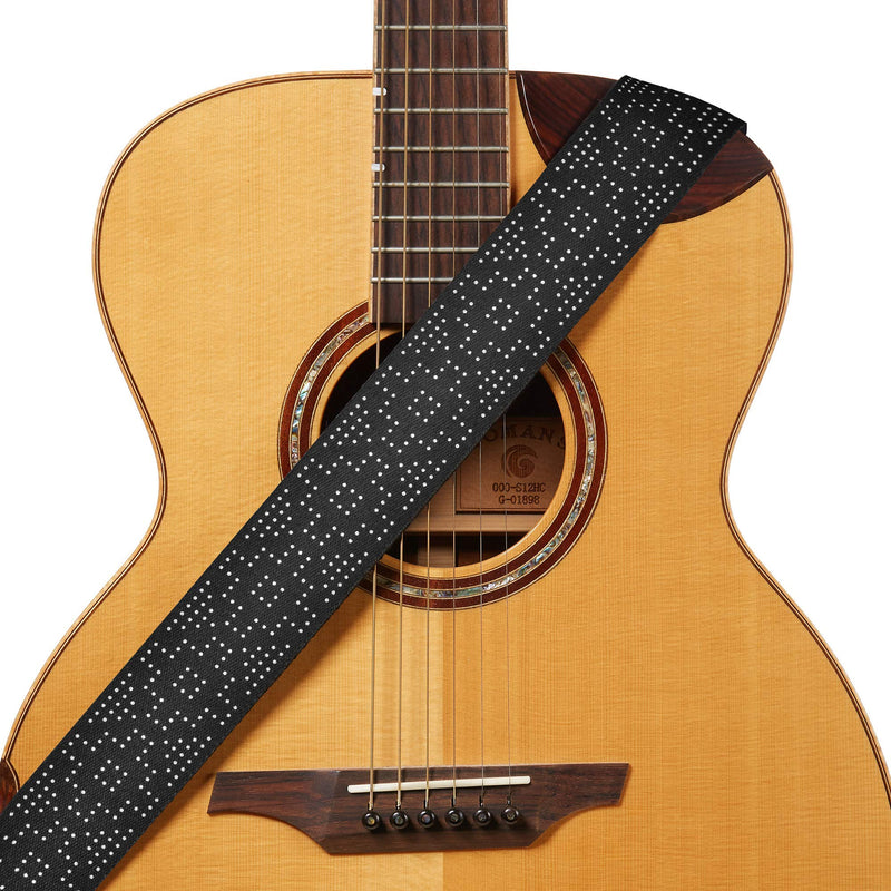 Amumu White Dot Guitar Strap with 3 Pick Holders for Acoustic, Electric, Bass Guitars -Black Black