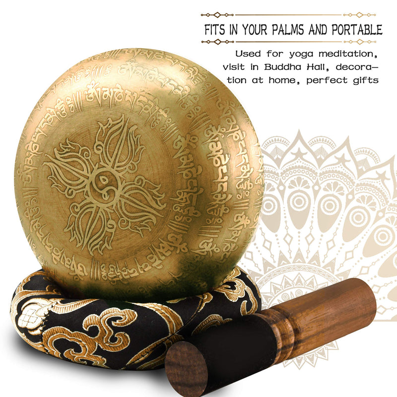 Soundance 4.7'' Tibetan Singing Bowl Set for Meditation Yoga Chakra Healing Relaxation Mindfulness Heart Peace, Handcrafted Metal Brass Bowls with Hammered Mallet Silk Cushion