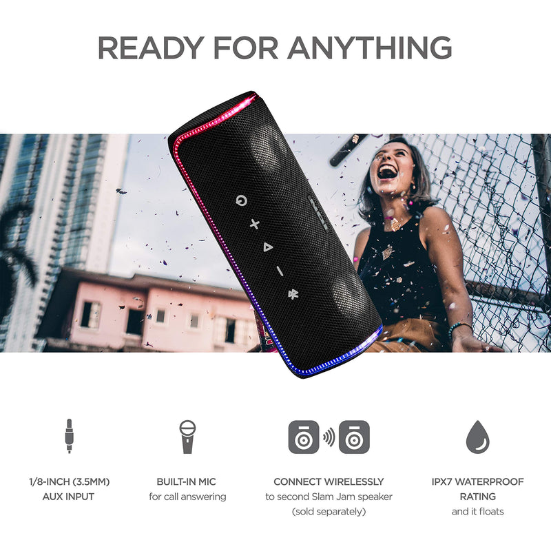 Ion Audio Slam Jam-IPX7 Waterproof Bluetooth Speaker with Microphone, Rechargeable Battery, 15 Drum Sounds, Aux Input and USB Charge Port Portable Speaker w/ Drum Sounds