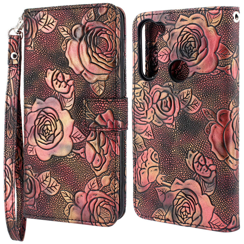 Harryshell Kickstand Flip PU Leather Protective Wallet Case Cover with Card Slots Wrist Strap for Motorola G Stylus 2020 / Moto G Pro (Flower -A) Flower -A