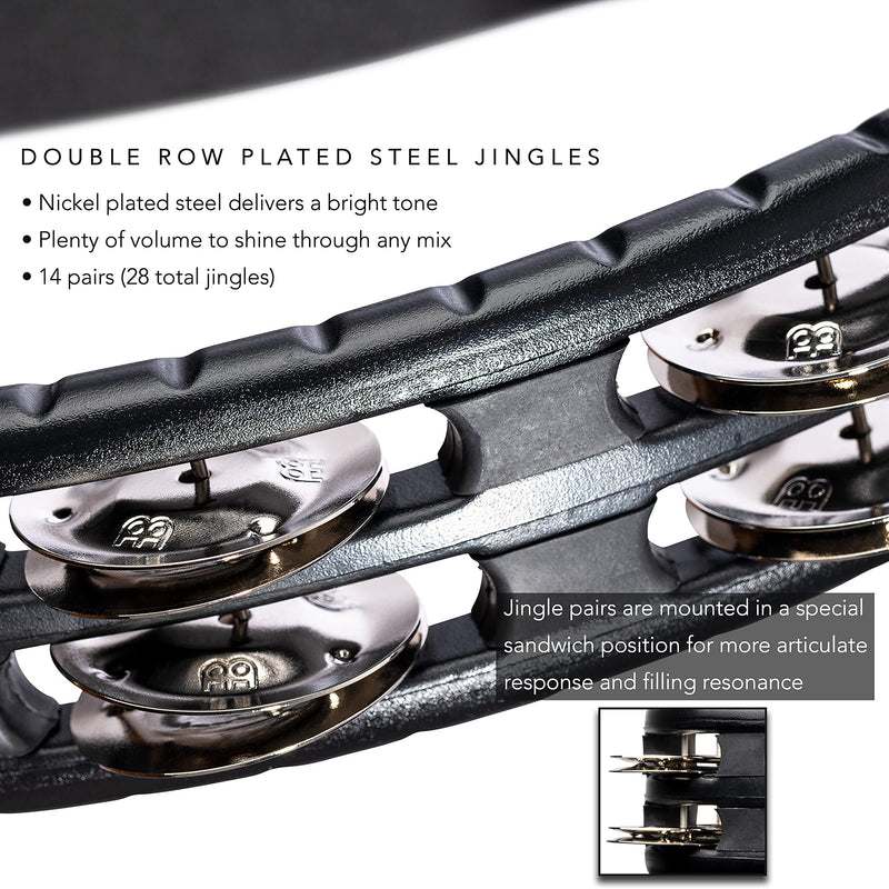 Meinl Percussion Handheld Synthetic Tambourine, Black, 10" (TMT1-BK) Plated steel