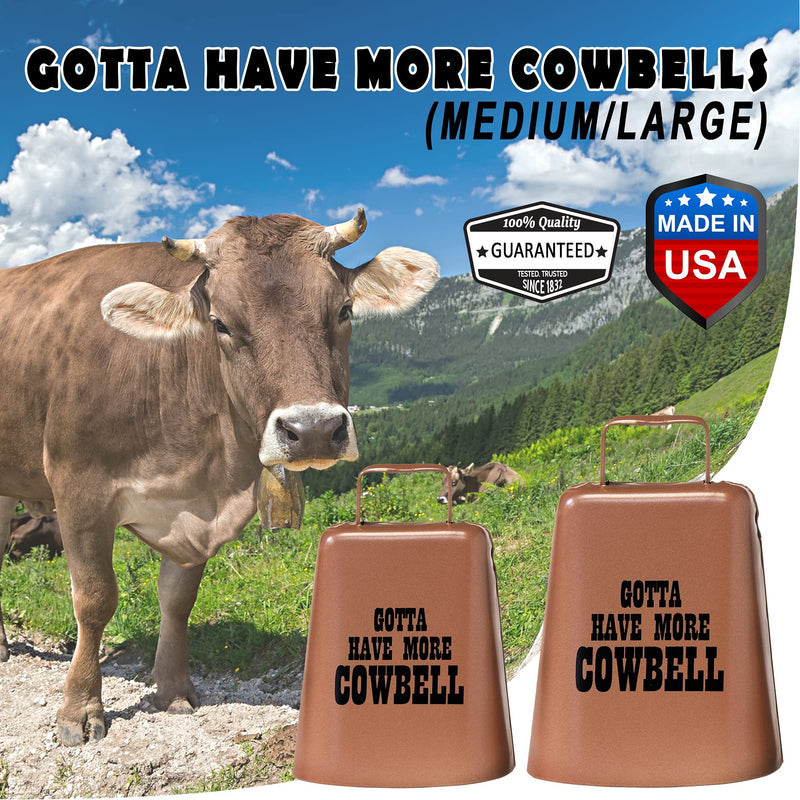 Bevin Bells Gotta Have More COWBELL Kentucky Cow Bell | Made from High-Quality Metallic Copper | Loud Noise Makers w/ Handle | Cheer on or Wake up your Teenager | Made in USA (4K) More Cowbell - Large