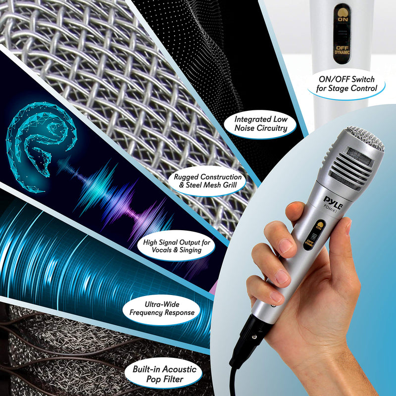 [AUSTRALIA] - Pyle Wired Dynamic Microphone-Professional Moving Coil Unidirectional Handheld Mic with Built-in Acoustic Pop Filter, XLR Connector, Silver, Apple (PDMIK1) 
