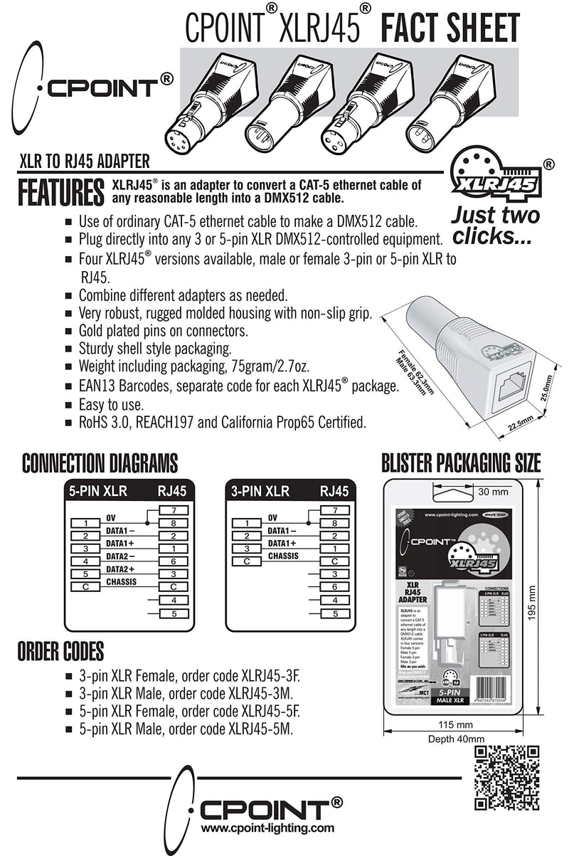 [AUSTRALIA] - CPoint XLRJ45-5M 5 Pin XLR Male to RJ45 DMX Adapter 