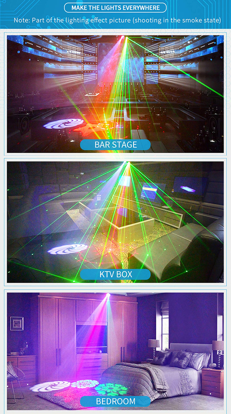 Sumger 52 Patterns Indoor Party Stage Laser Lighting,Sound Activated RG Laser Light and RGBW LED Projector Effect Lights with Remote Control for Bedroom DJ Disco Dance Bar Pub Church Xmas Halloween