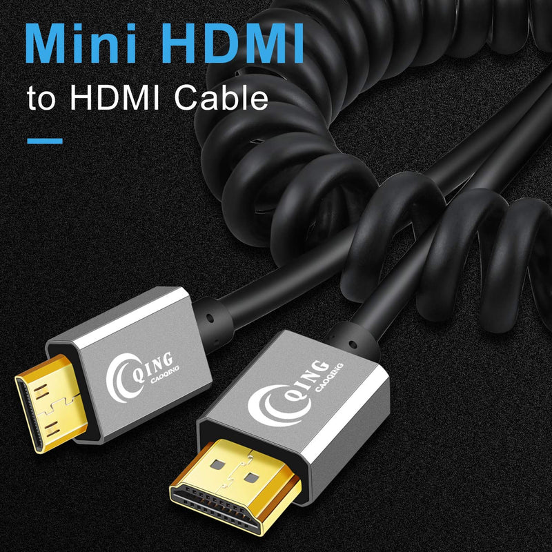 QING CAOQING Mini HDMI to HDMI Cable 3FT, Spring, High Speed HDMI Cable Support Ethernet 3D and Audio Return Compatible with Projector, Monitor, Camcorder 1M