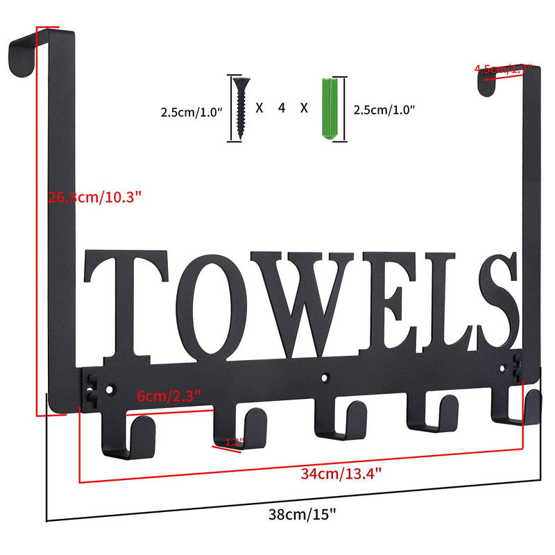 [AUSTRALIA] - Over The Door Hooks, Towel Holder for Bathroom, Door Mount Towel Rack Towel Hooks for Bedroom Kitchen Pool Beach Towels Bathrobe Wall Mount Hang on The Door Cabinet Cupboard Metal Sandblasted (Black) Black 