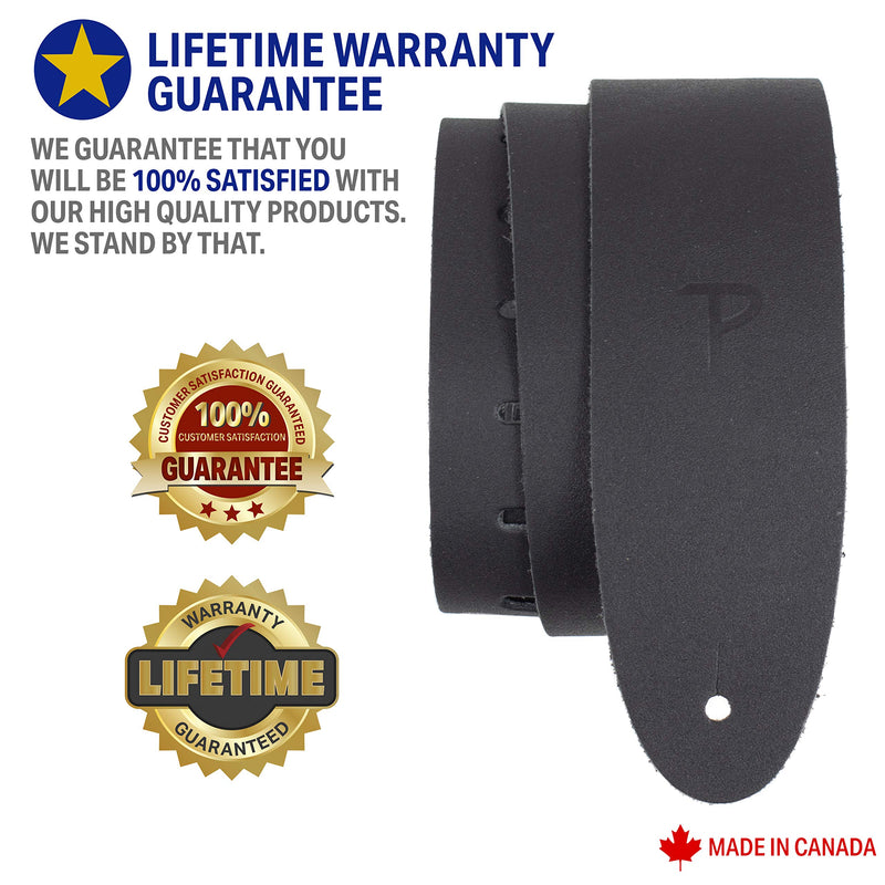 Perri’s Leathers Ltd. - Guitar Strap - Basic Leather - Vintage - Adjustable - For Acoustic/Bass/Electric Guitars - Made in Canada Matte Black