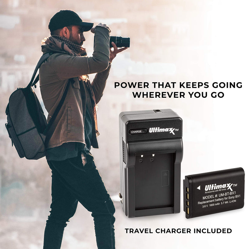 Ultimaxx AC/DC Rapid Home & Travel Charger with BX1 Extended Life Battery (1600mAh) for Sony Cyber-Shot M8, DSC-HX80, HX90V, HX95, HX99, HX350, RX1, RX1R II, RX100, FDR-X3000, HDR-AS50, HDR-300